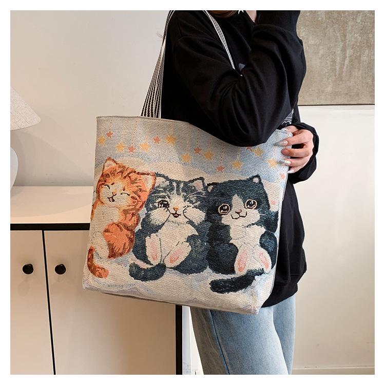 Goldfaden Canvas Tragetasche - Damen Cartoon Schulterhandtasche