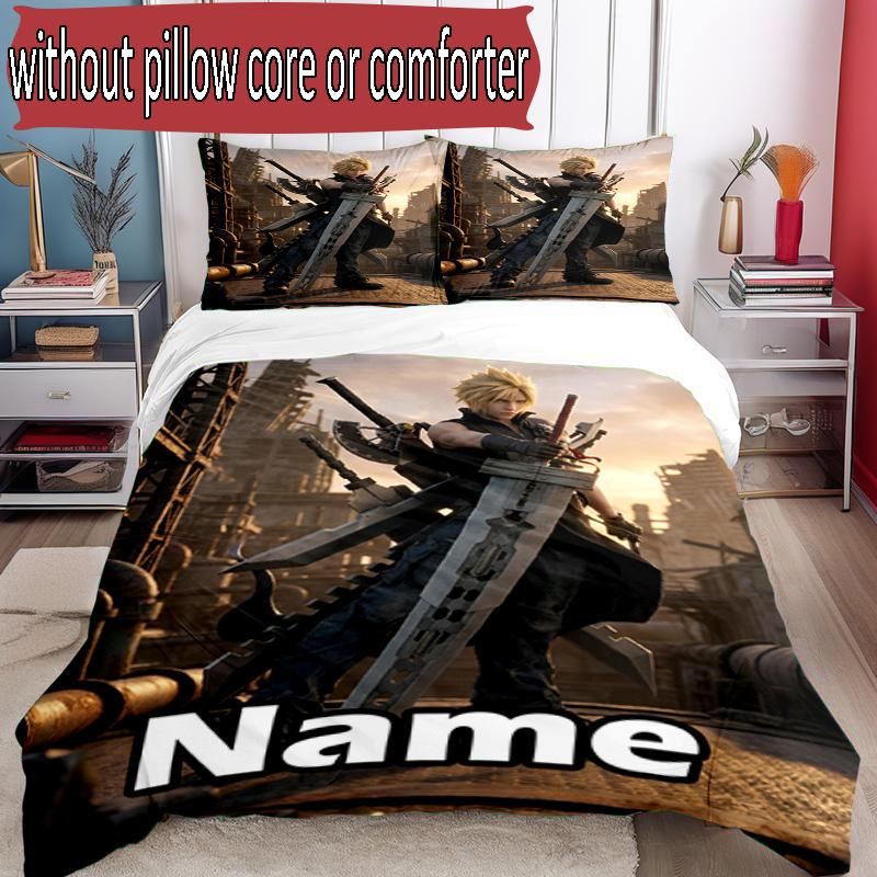 3pcs Duvet Cover Set (1*Duvet Cover + 2*Pillowcase, Without Core), Custom Name Final Fantasy Pattern Bedding Set, Home Bedroom Decor Gift