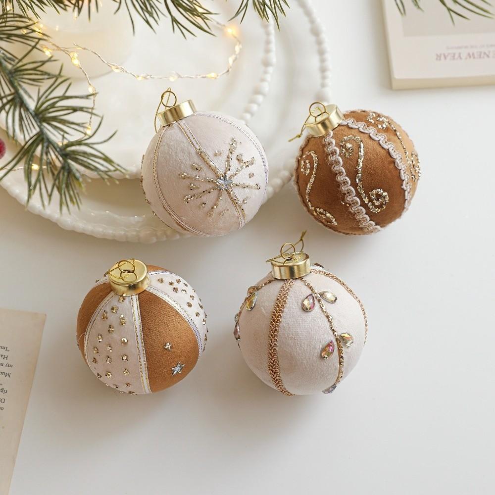 8CM Christmas Tree Ball Hanging Ornaments Foam Cloth Glitter Christmas Ornaments Coffee Christmas Pendants