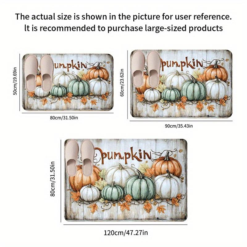 1pc Festive Pumpkin & Maple Leaf Print Non-Slip Doormat - 0.47inch Thick Flannel, Machine Washable, Comfortable Floor Mat for En