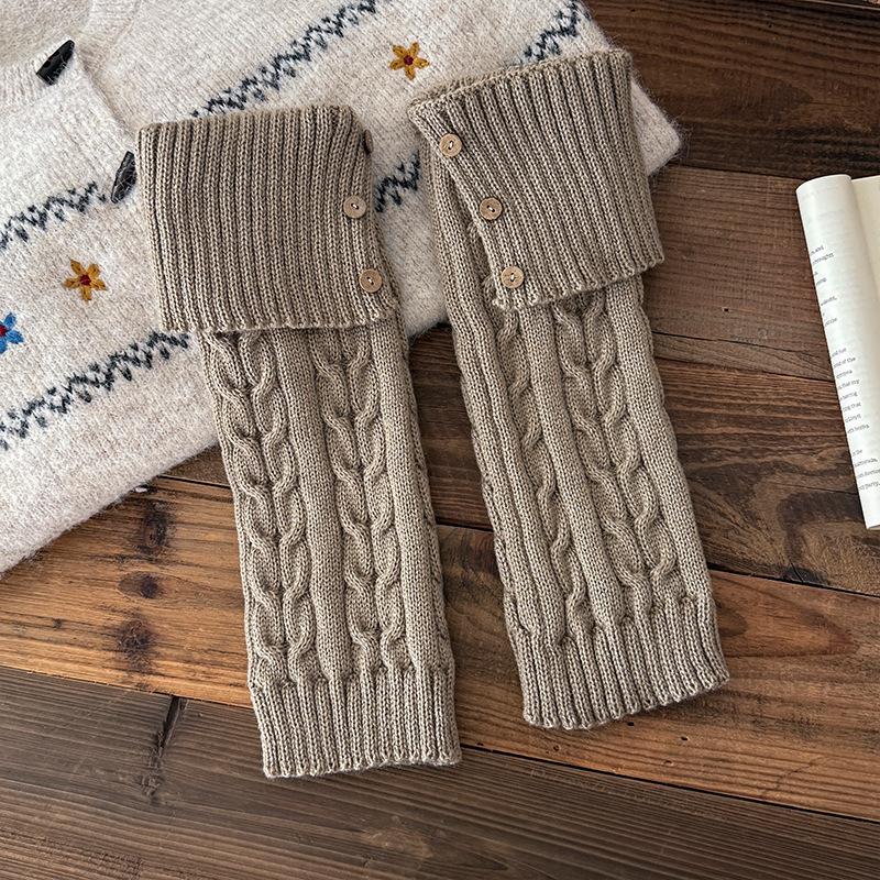 1Pair Leg Warmers for Girls Women Winter Harajuku Leg Warmers Maillard Color Knitted Long Leg Warmer Goth Lolita Button Decro