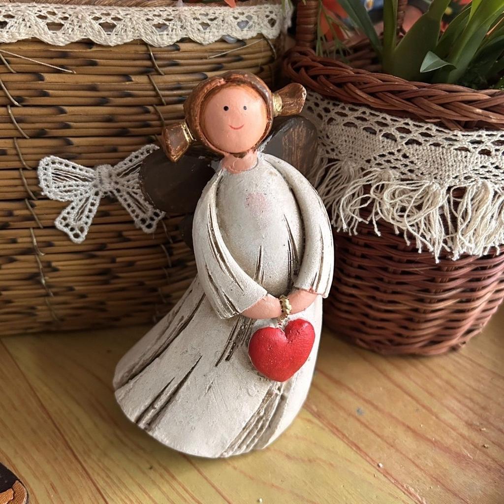 Vintage Resin Angel Girl Figurine, Cute Rustic Farmhouse Decorative Ornament