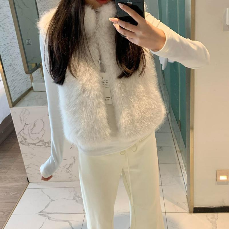 Qingshan Twilight Snow Cashmere Fur Vest Women, Fox Hair Jacket Short Stand-up Collar