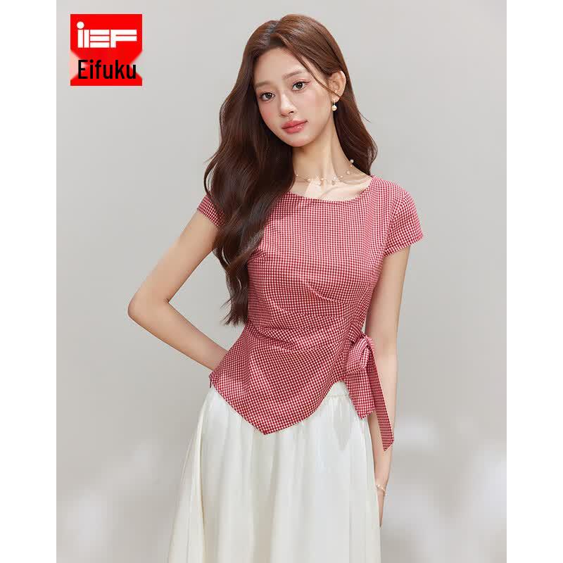 IEF French Style Twist Knot Short Sleeve Top L