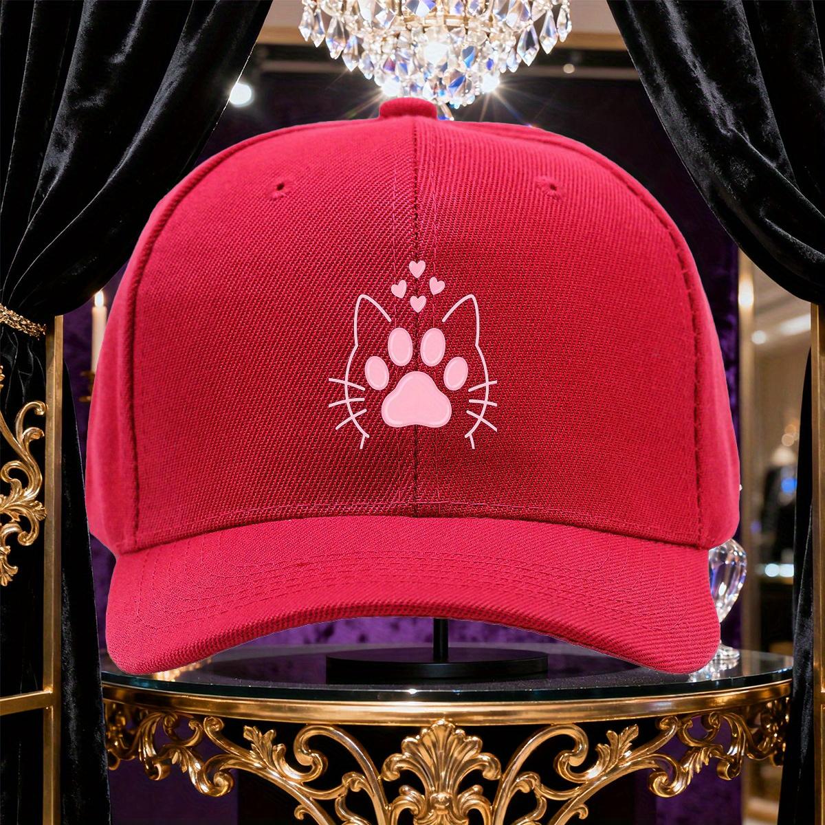 

Cute Cat Paw Print Baseball Cap Unisex Adjustable Polyester Casual Snapback Hat for Adults One Size