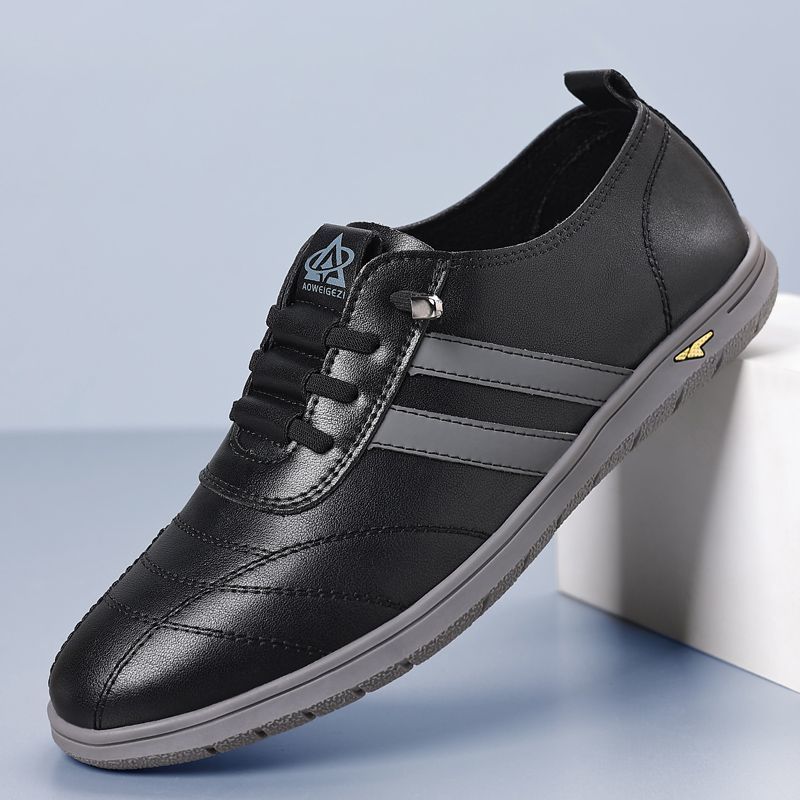 Casual men s leather shoes trend versatile men s single shoes breathable soft sole driving men s shoes 38 чёрный