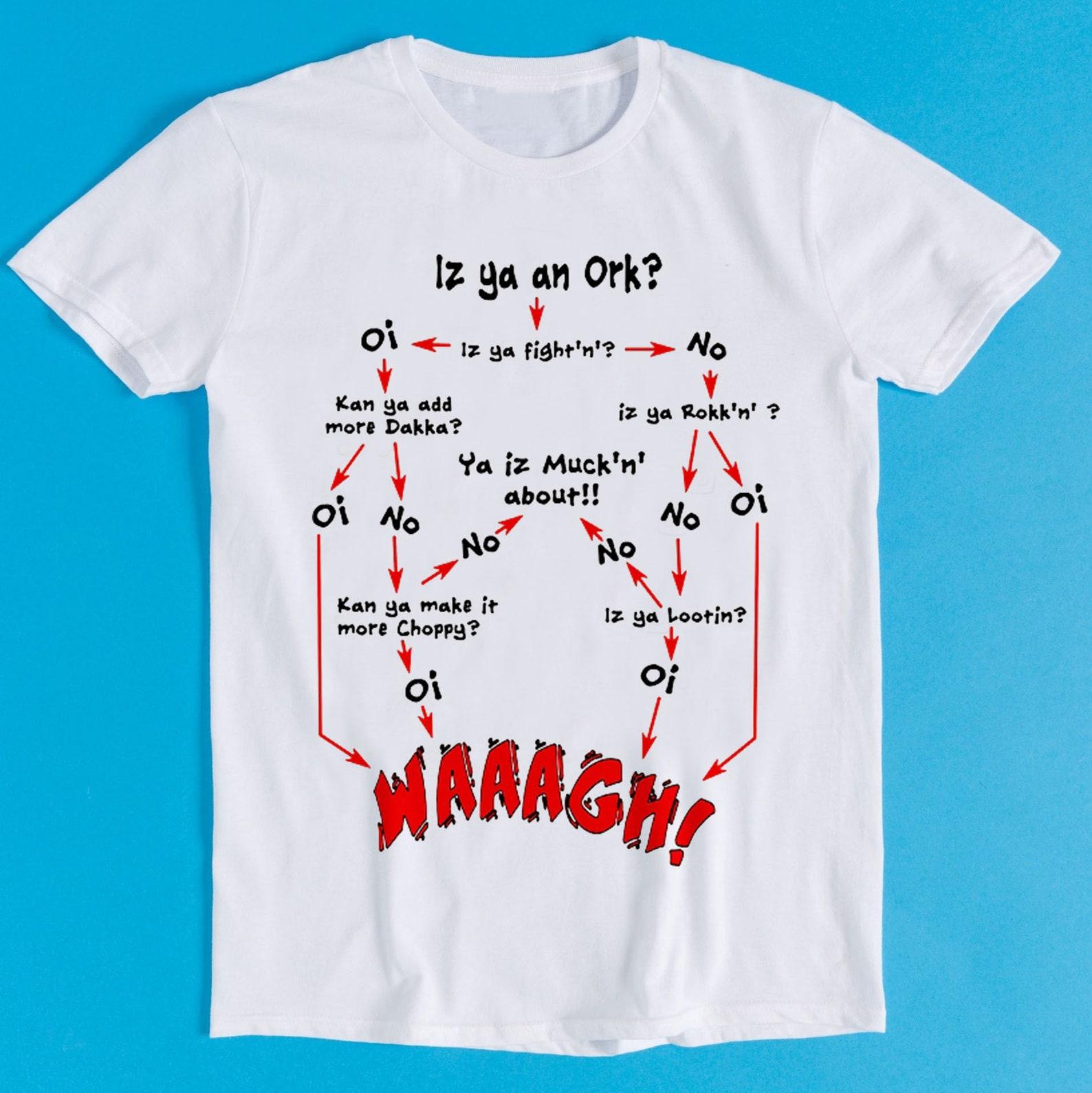 Ork Flow Chart Waagh Decision Decishun Fingy Retro Funny Art Drawing Gamer Cartoon Anime Cult Meme Music Movie Gift Tee T-Shirt K1171 M