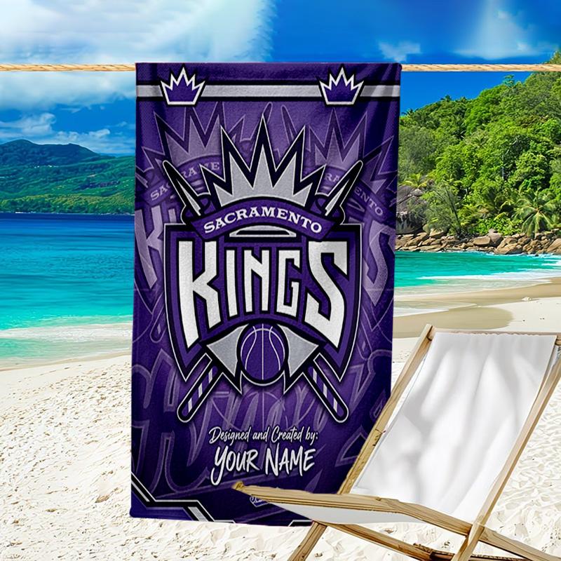 Custom Name Beach Towel Sacramento Basketball Logo Beach Towel, Soft Microfiber, Gift for Her/Him, Birthday, for Pool, Beach, Travel, Fan gifts
