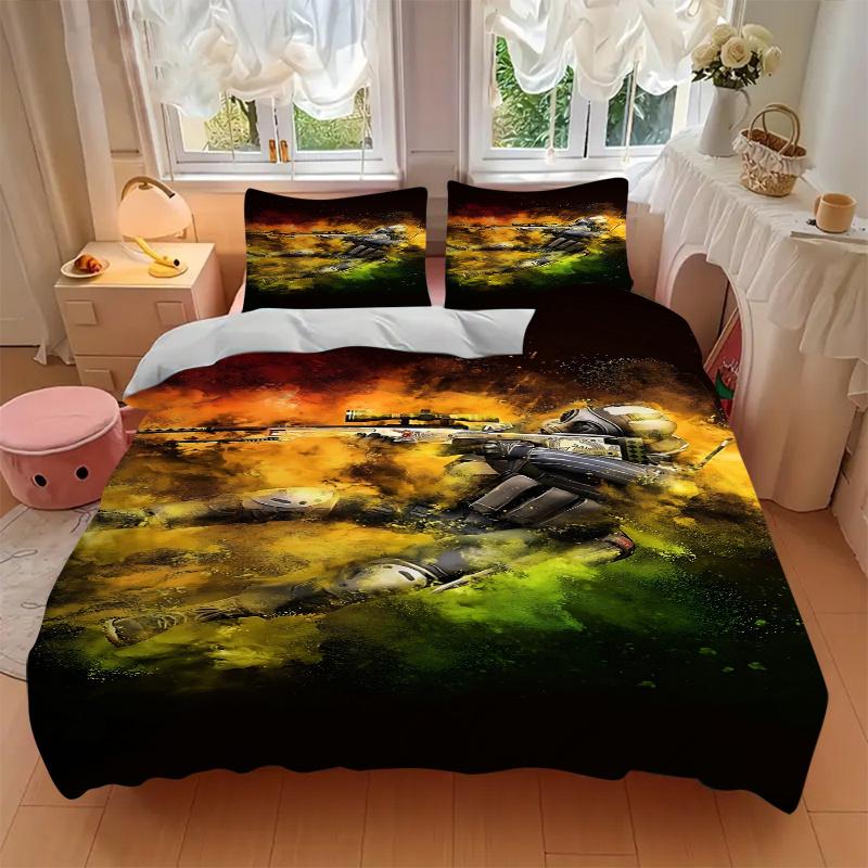 3pcs Sniper Rifle & Masked Soldier Artwork Home Decor Bedding Set-Universal Three-Piece Suit for Bedroom, Guest Room, Living Room, Hotel-Per