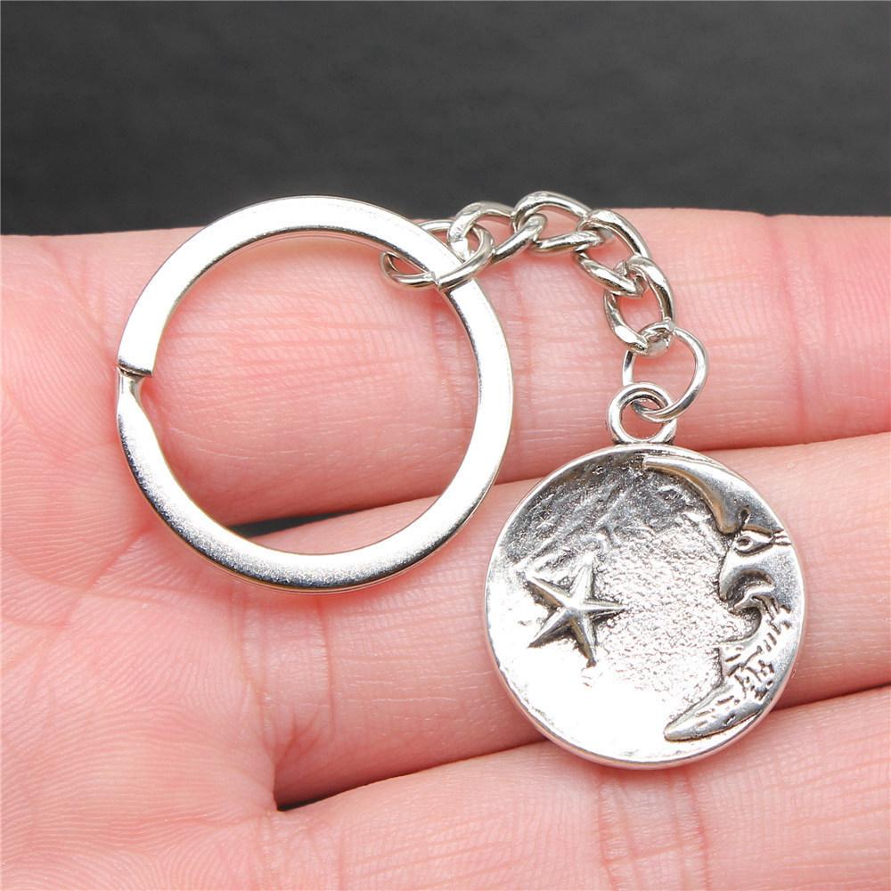 28mm Key Ring Star Pentagram Moon Minimalist Jewelry Components QY043
