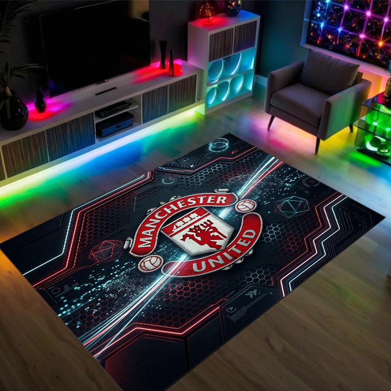 Manchester United Design Kristall Samt Teppich Gemütlich Nicht?Rutschfester Teppich mit Aufdruck für Schlafzimmer Wohnzimmer Eingang