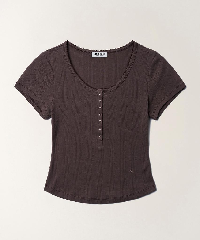 TTUDEMENT Eyelet Henley T-Shirt_Brown