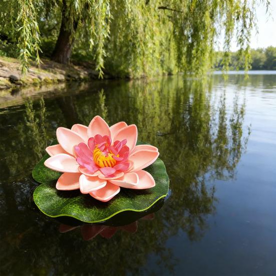 Floating Artificial Lotus Flowers with Lotus Leaf Realistic Faux Pond Plants Ornament for Lake Pool Aquarium Water Decoration