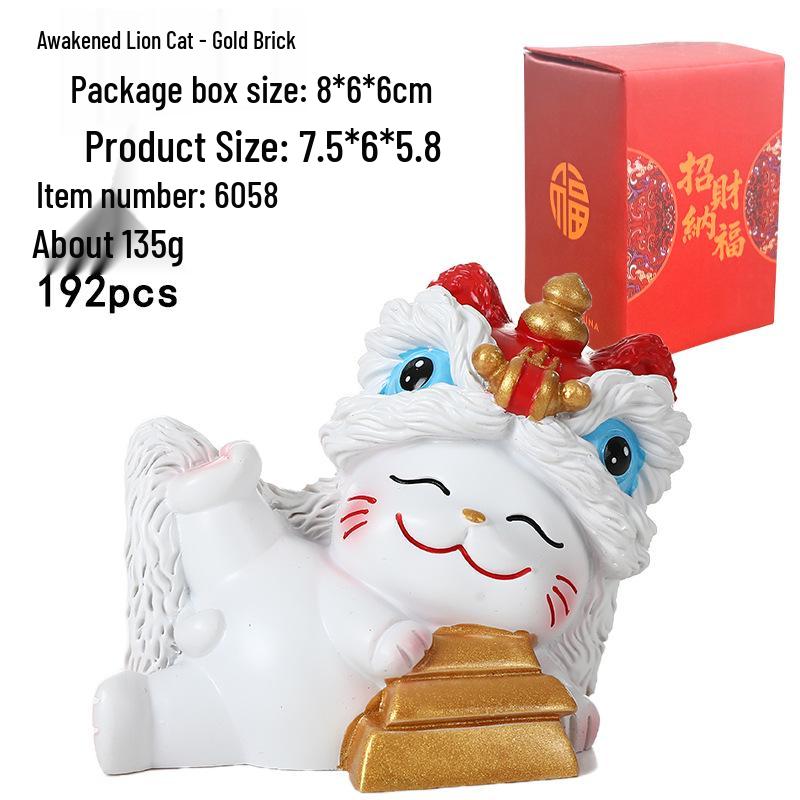 

Lion Dance Lucky Cat Figurine - Desktop and Car Ornament for Home or Shop.