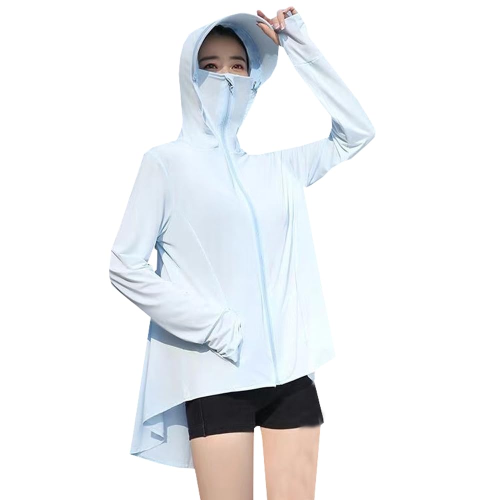 [QUNCHAORI] Women s Rash Guard UPF50+ Brim Ruffles Long Parka Sun Free size