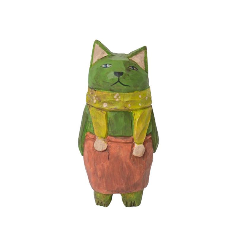 Wooden Cat Figurine Craft Gift For Home Office Decor Collectors Gift
