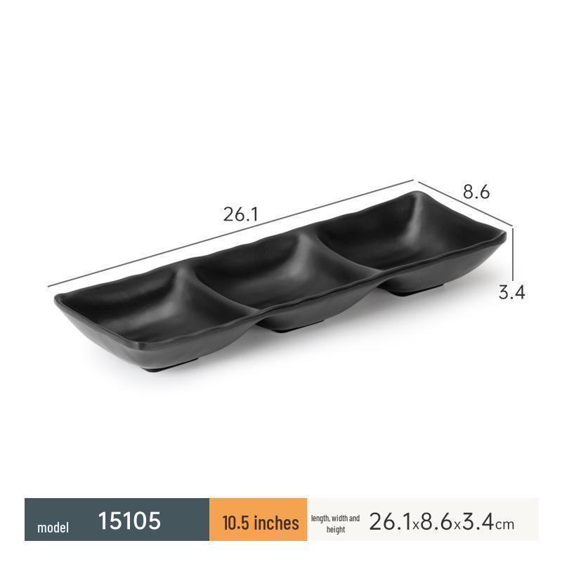 Black Melamine Dipping & Snack Dish with 2-3 Compartments