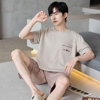 2026 Herren Baumwoll-Kurzarm-Pyjama-Set, Sommerstil, Tragbar für draußen, Hauskleidung, Kurze Hose, Zweiteilig