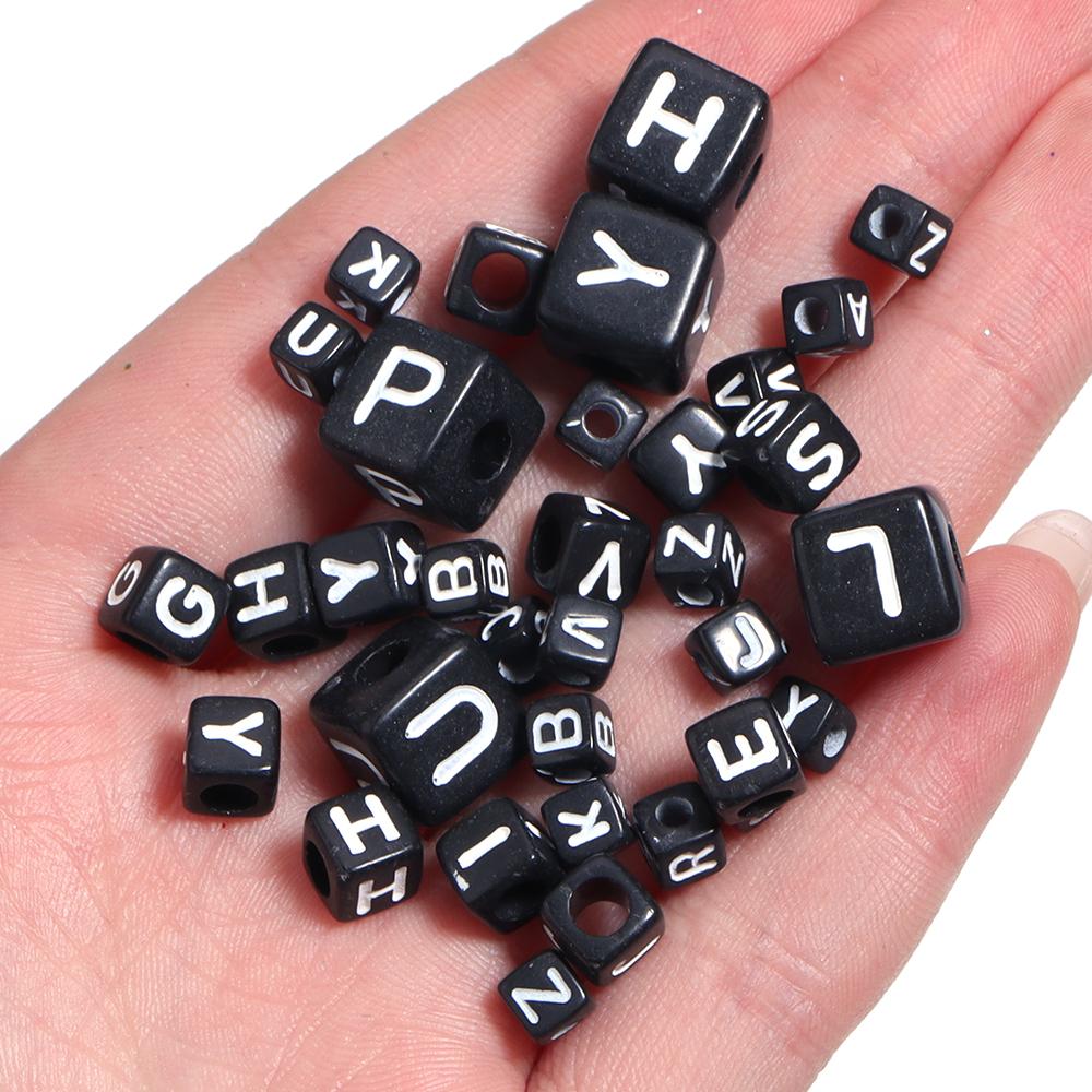 50-100 Stück Schwarze Acryl Buchstabenperlen A-Z Alphabetperlen Würfel Abstandshalterperlen Für DIY Armband Halskette Schmuckherstellung Zubehör