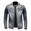Herren Retro Stehkragen Reißverschluss Denim Motorradjacke - Trendiges Casual Sport Revers Oberteil.