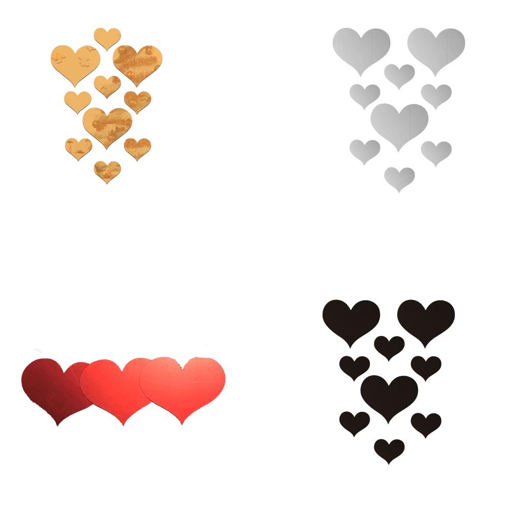 10 Pièces/Ensemble Autocollant Miroir Cœur d'Amour Acrylique 3D Papier Peint Miroir DIY Amovible Stickers Muraux Salon