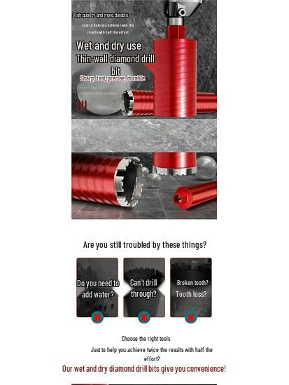 Threaded Diamond Drill Bit for Dry & Wet Use - Ideal for Hole Opening and Air Conditioning Drilling.