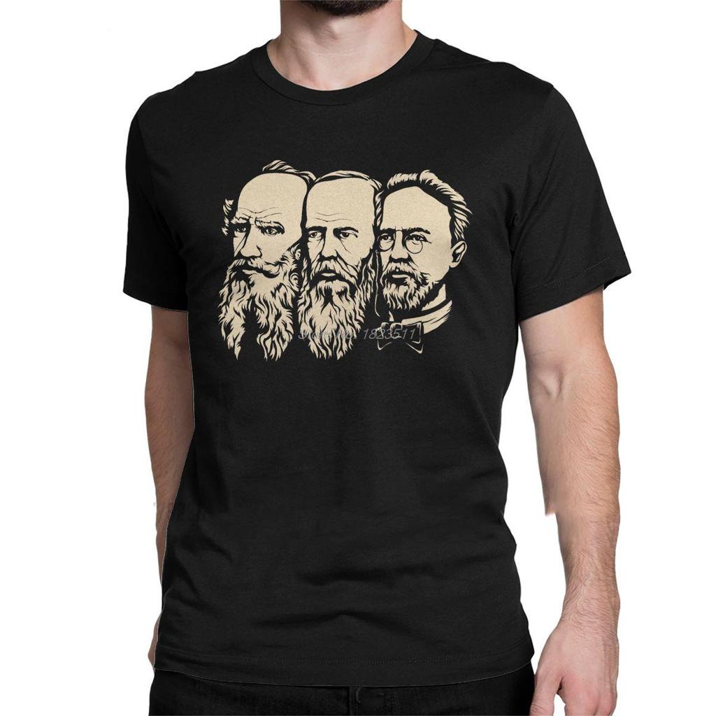 Men TShirt Russian Tolstoy Dostoevsky Chekhov Funny Pure Cotton Tees Short Sleeve Communist T Shirts Harajuku Streetwear