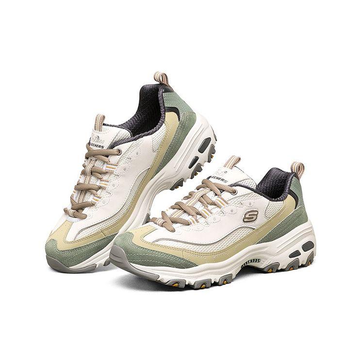 Skechers DLites 1.0 Panda Shoes Milk Tea Bear Thick Sole Sports Comfortable Casual Shoes Women Sneaker Olive 13167-NTOL