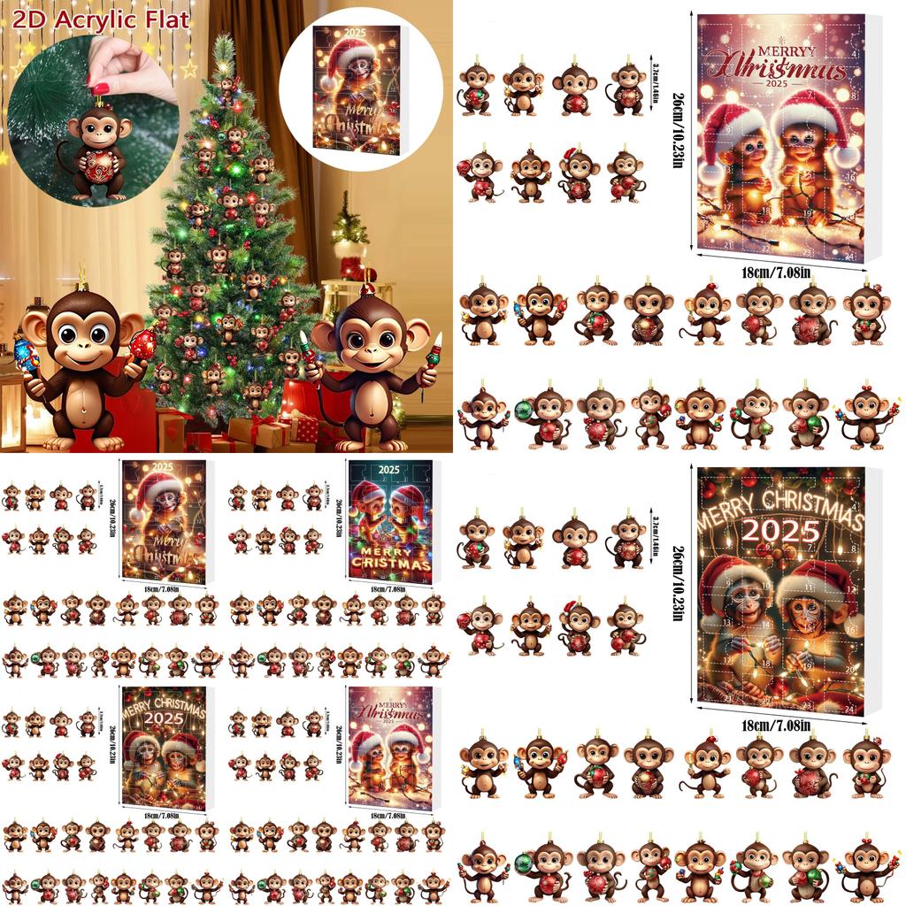 Monkey Christmas Countdown Calendar With Acrylic Wall Hangings For Holiday Celebration And Gifts