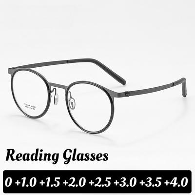 Men'S Classic Retro Round Frame Farsighted Glasses Unisex Fashionable High-Definition Blue Light Blocking Reading Glasses +4.0
