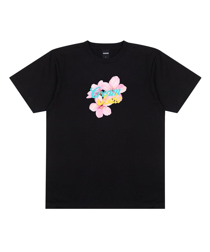 CREAM SODA LAB Lab Flower Cream Short Sleeve T-Shirt Black