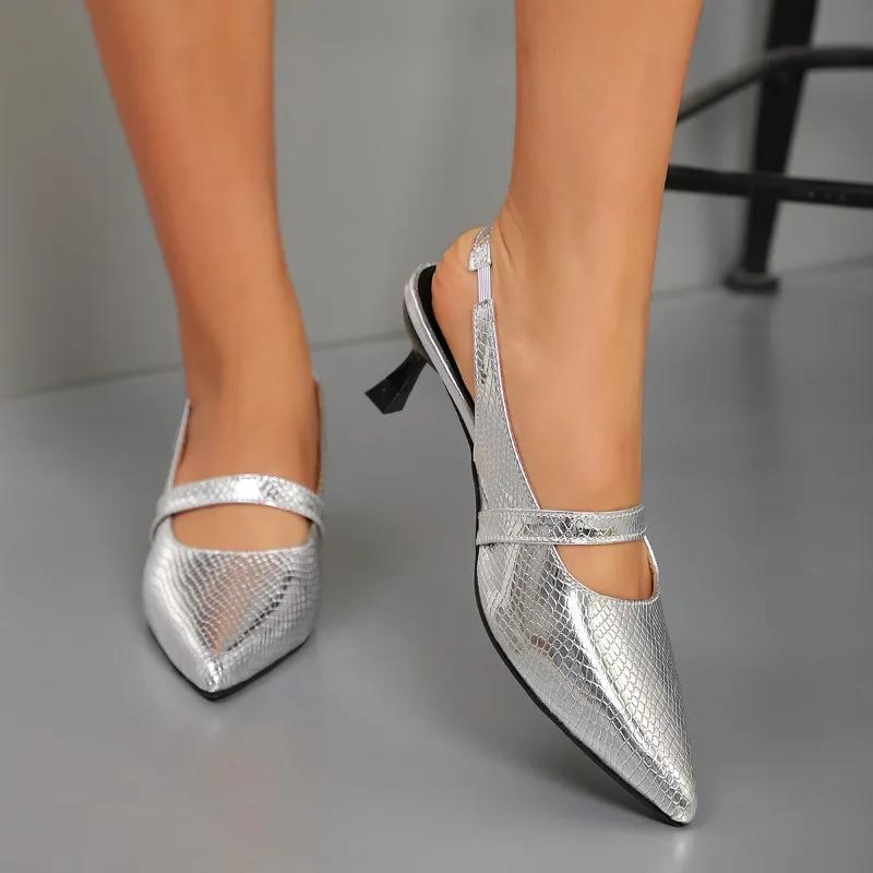Damenschuhe Übergröße Slingbacks Damen High Heels Modekleid Pumps Damen Spitzschuh Slipper Dünner Absatz Damen Sandale