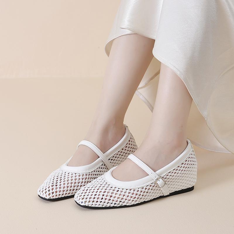 Fashion One-band Fashion Single Shoes Autumn New Square Toe Shallow Mouth Mesh Breathable Non-slip Wear-resistant Inner Heightener Shoes 35 3849₽