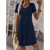 QICED Fashion Summer Spring Solid Color Print O-Neck Short Sleeve  Casual Dresses