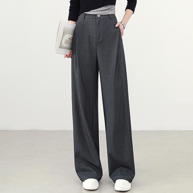 2026 Spring High-Waisted Wide-Leg Gray Women s Trousers 27