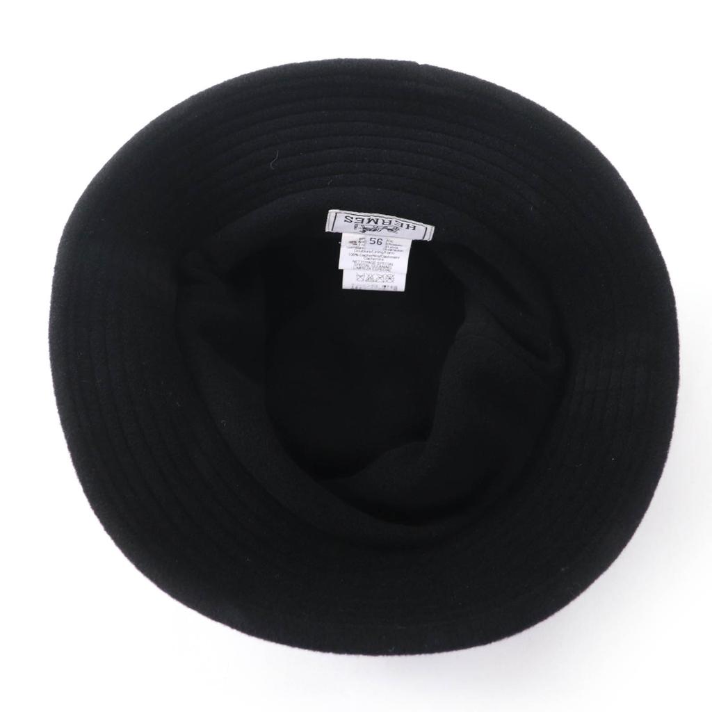 Pălărie HERMES excelentă căptușeală 100% cașmir pălărie acetat negru Femei 56 Folosit