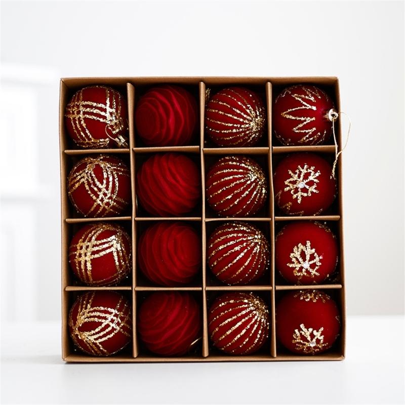 Set of 16 Baubles for Christmas Tree Handmade Decorations for Party and Home Colorful Hanging Pendants Embellishment