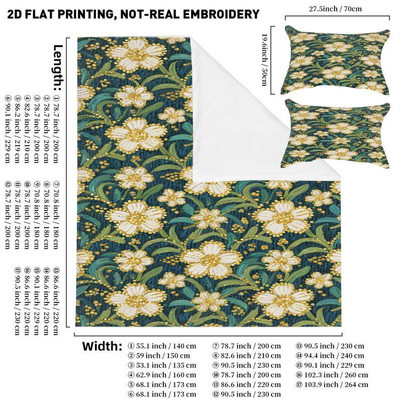 Pillowcase Quilt Cover 3-Piece Bedding Dark Background Art Floral Pattern, Washable, Durable 140cmx200cm
