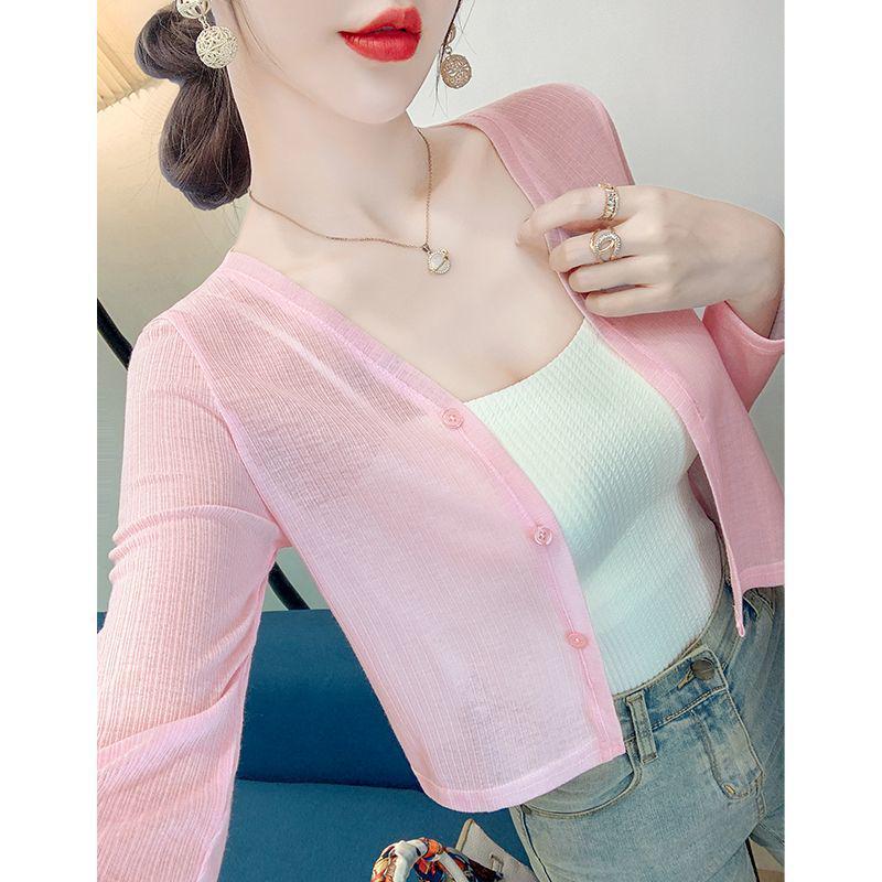 Summer Women's Knit Cardigan & Shawl Set with Long Sleeve and Suspender Dress