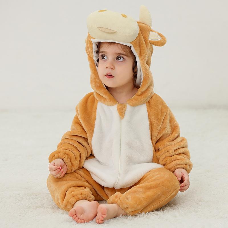 MICHLEY New Autumn and Winter Flannel Climbing Clothes Baby Pajamas Children's Class A Flannel Animal Onesie