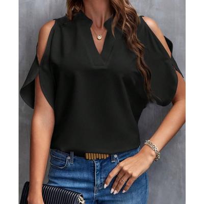 Nouveau style d'été pour femmes, col en V, manches élégantes dénudées, hauts pour femmes