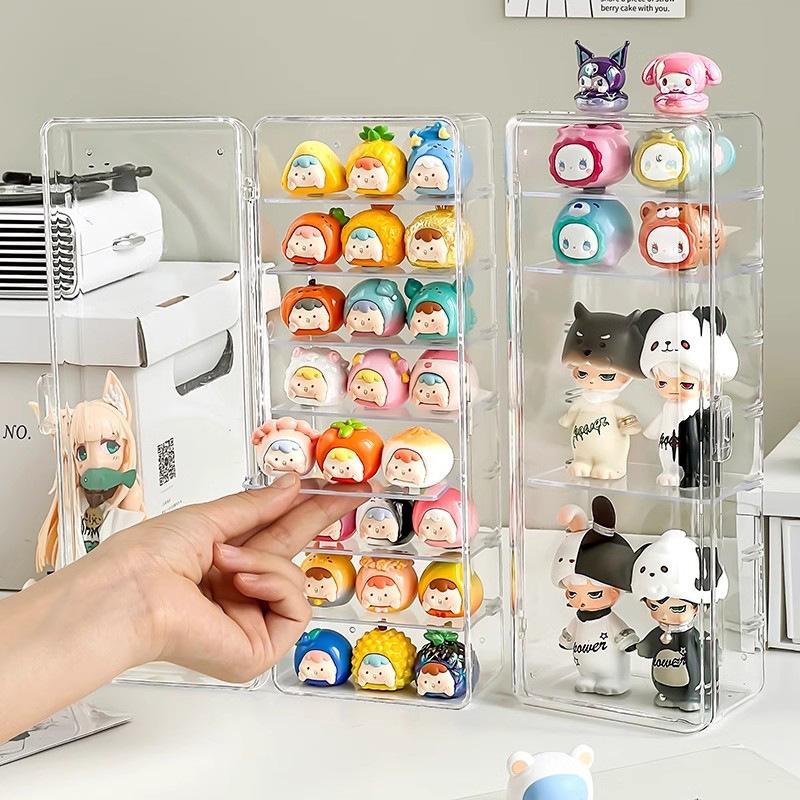 Cute Particle Desktop Storage Box Multi-Layer Figurine Display Stand With Lid Dustproof Bubble Doll Mat Box Storage