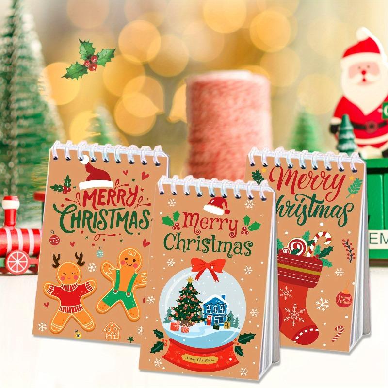 8pcs Christmas Pocket Notebooks Mini Spiral Journaling Santa Claus Gingerbread Man Kraft Paper Gift Notepads Diary Mini Notebook