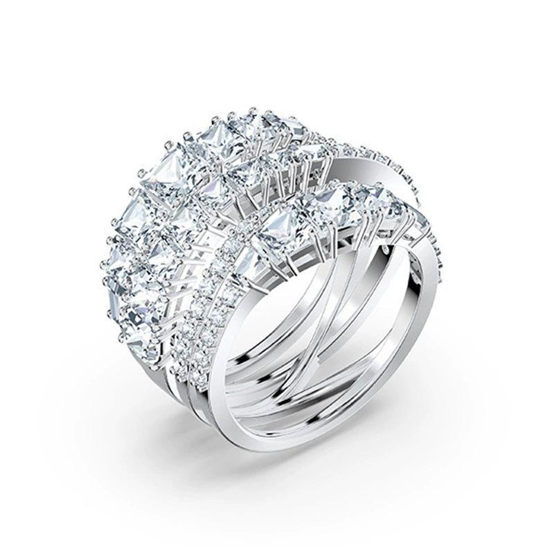 

SCIONE Women Ring Advanced Luxury Colorfast Full Damiond Zircon Multi-layer Ring Fashion Joker Ring Jewelry 9 серебряный