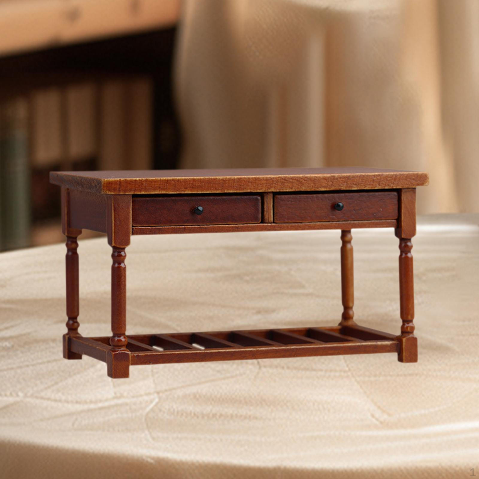 Miniature Dollhouse Wooden Table,Dollhouse Furniture,1/12 Scale Sturdy Mini Desk Model for