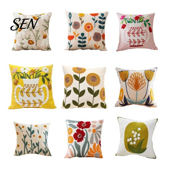 Floral Pattern Throw Pillow Shams Farmhouse Cushion Cover, 3D Flower Embroidery Decorative Light Luxury Bed Covers Case for Living Room Couch