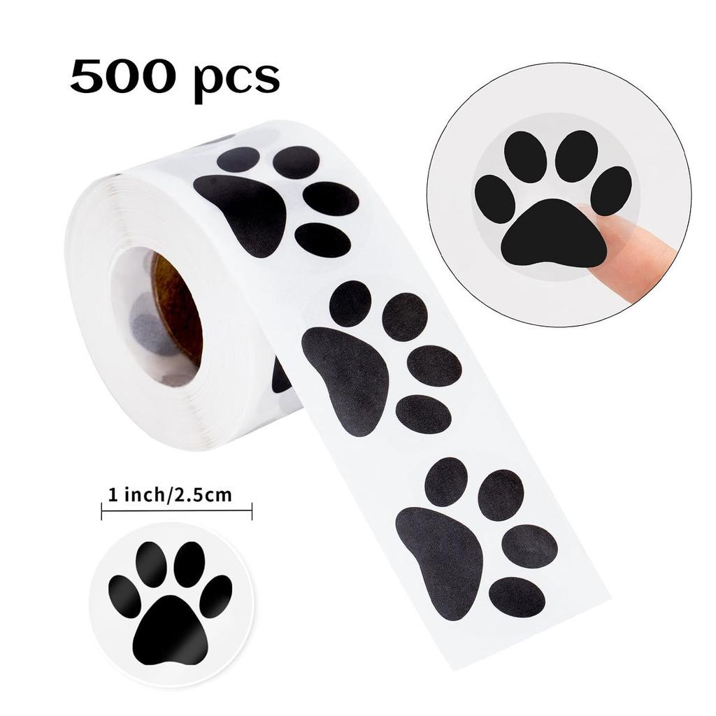 500pcs Pet Paw Prints-Transparent Sticky Bottom, Black & White Minimalist Dog & Cat Paw Sticky Labels for-Perfect for Pet Owners