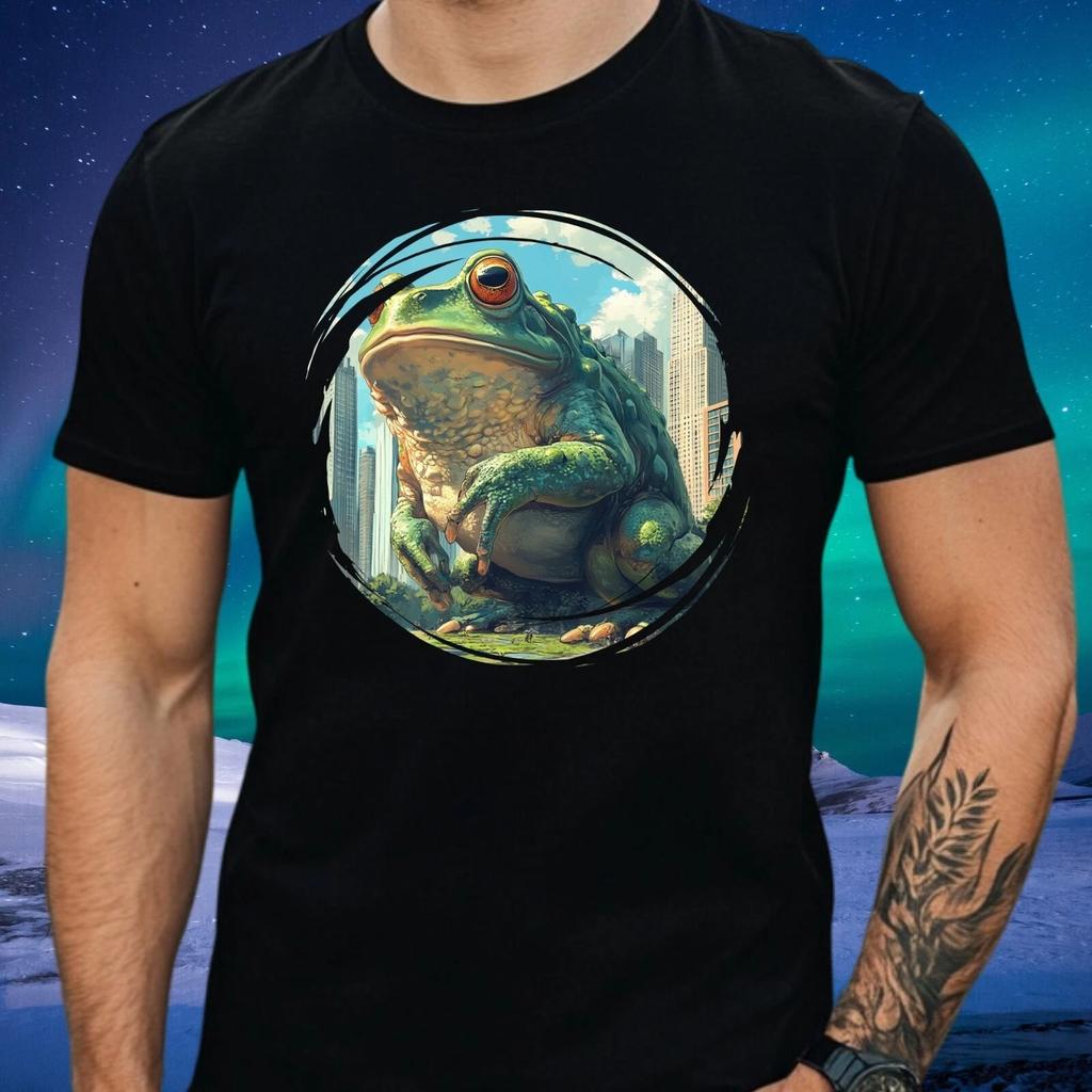 T-Shirt Herren Riesiger Frosch in der Stadt Motiv Baumwolle Größe XS bis 5XL