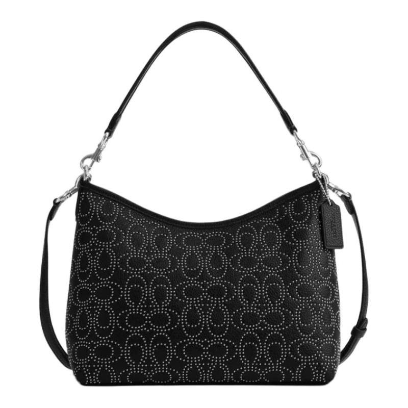 

COACH LAUREL 31 Detachable Shoulder Strap with Zipper Closure Pebbled Leather Shoulder Crossbody Handbag Large Women s Black чорний