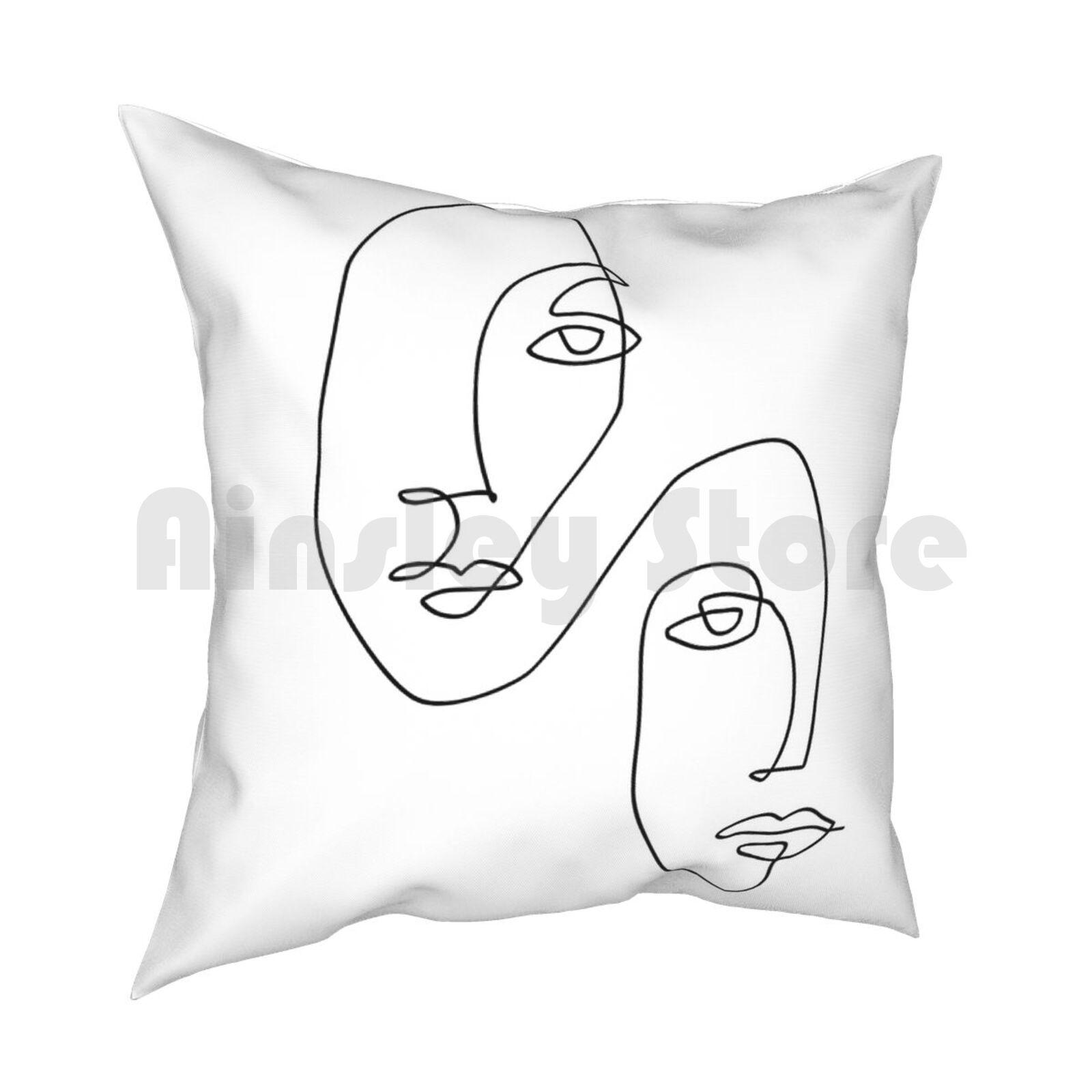 Art Pillow Case Printed Home Soft Throw Pillow Abstract Face Faces One Line Art Single Line Continuous Line Sketch 30x30cm 12x12in
